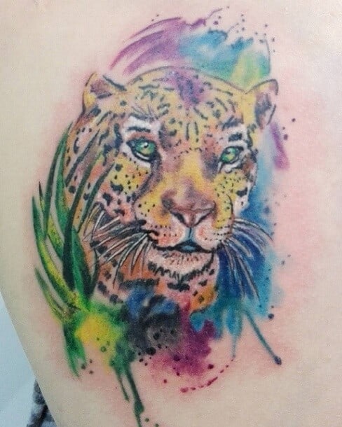 Watercolor Leopard Tattoo Design