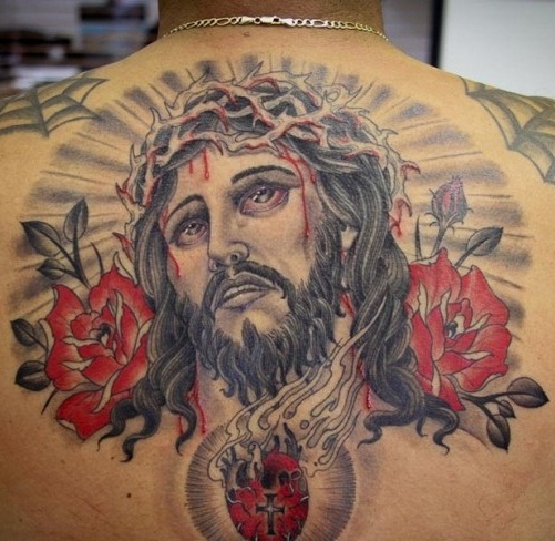 jesus tattoo with flowers
