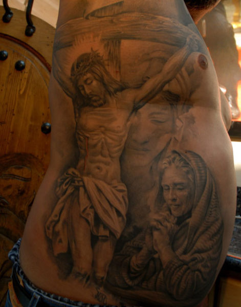 A detailed image of Jesus being crucified