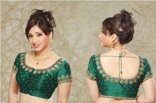 Simple Blouse Designs-Plain Green Stringed Blouse 1