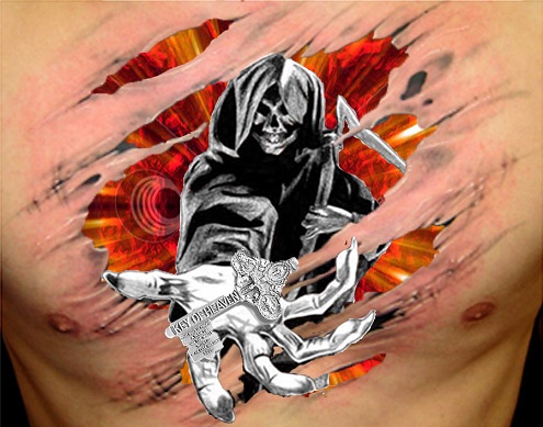 Ripped Skin Reaper Tattoo Design