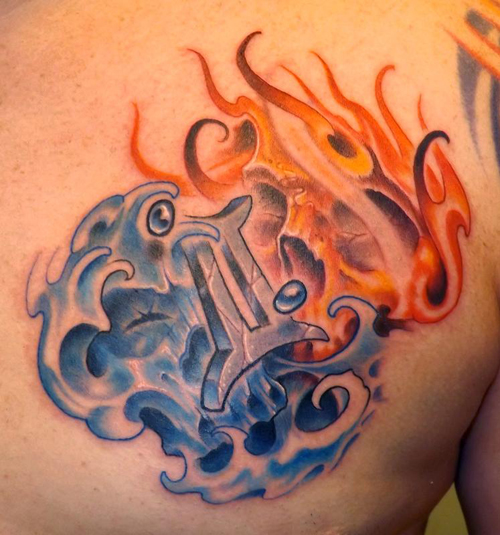 Fire and Water Gemini Tattoo