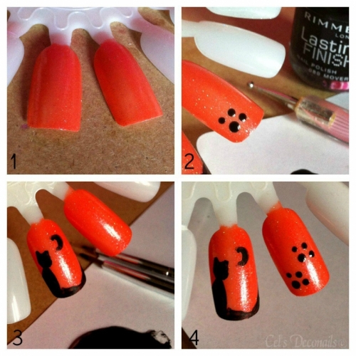 Cat and Cat Paws Halloween Nail Art Tutorial