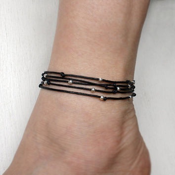 Black Multi Stringed Anklets for Men