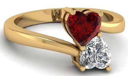 Red Heart Diamond in Yellow Gold