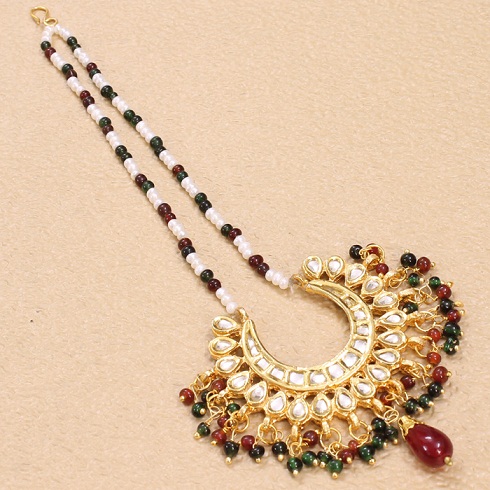 Designer MaangTikka with Colourful Beads