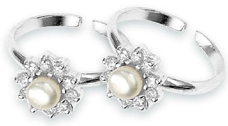 Silver Toe Rings with Diamonds and Pearl