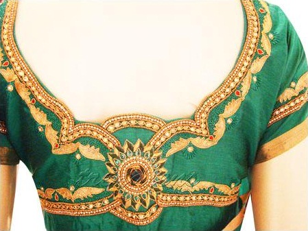 8 Different Shades Green Blouse Designs for Sarees with Images