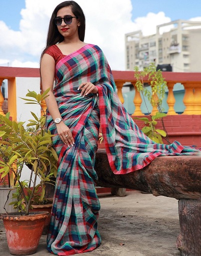 10 New Collection of Checked Sarees for Glamorous Look