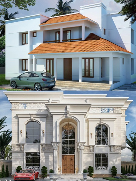 50+ सुंदर घर का फ्रंट डिजाइन (1-3 Manzil Makan Ke Designs 2024)