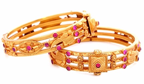 9 Beautiful Designs of Gold Bangles with Stones for Trendy Look
