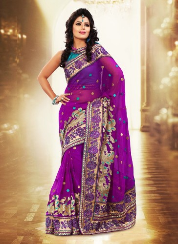 20 Stunning Violet Saree Designs for Alluring Look
