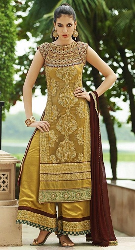 9 Beautiful Designs of Gold Salwar Suits for Womens