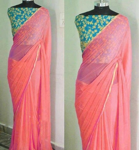 Plain Sarees With Designer Blouse Designs - 20 Beautiful Collection