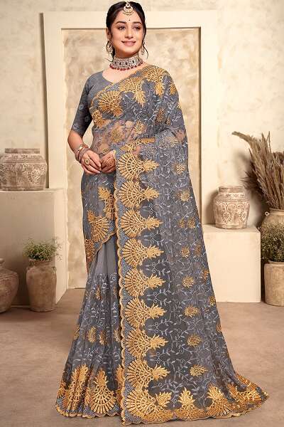 9 Eye-Catchy Designs of Grey Sarees for Modern Grace
