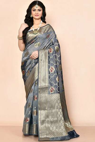 9 Eye-Catchy Designs of Grey Sarees for Modern Grace