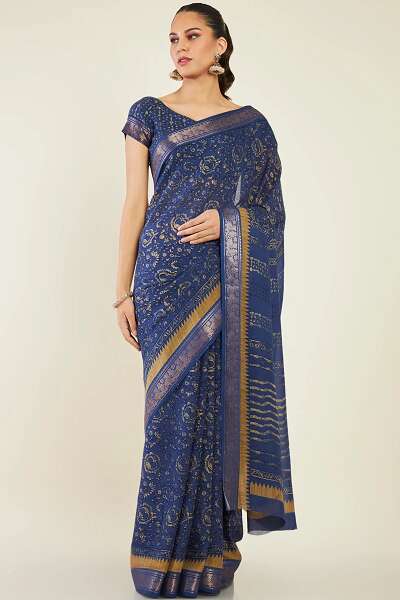 9 Stunning Designs of Indigo Sarees for Elegant Look
